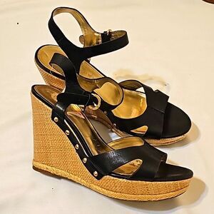Ivanka black and gold wedge sandal 9.5